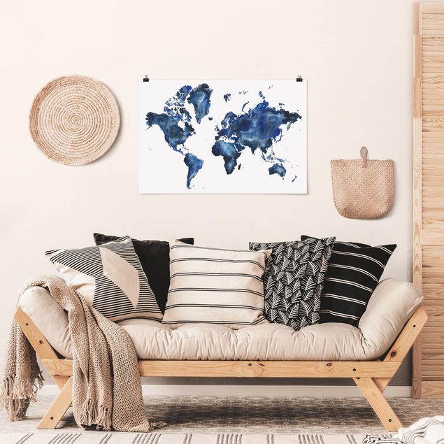 Weltkarte Wandposter Wasser-Weltkarte hell