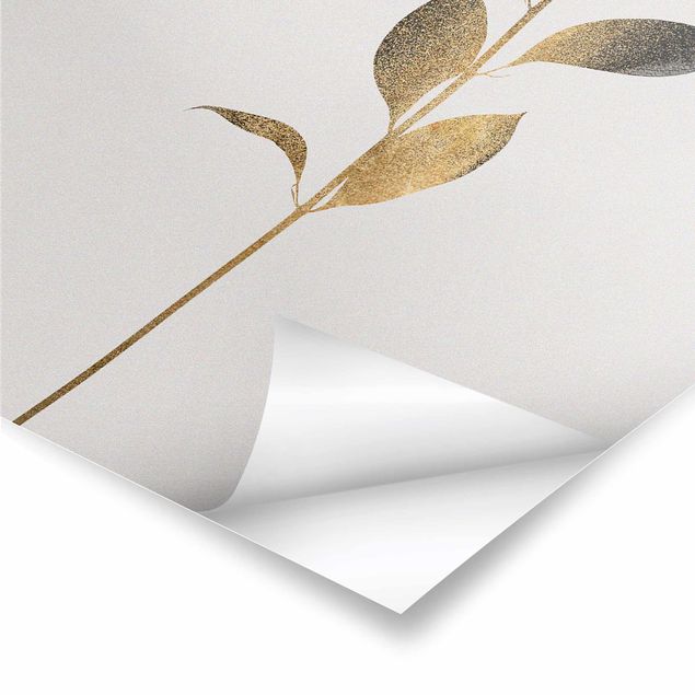 Kubistika Kunstdrucke Grafische Pflanzenwelt - Gold und Grau