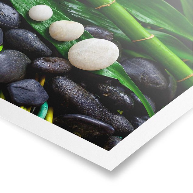 Kunstdrucke Poster Grüner Bambus mit Zen Steinen