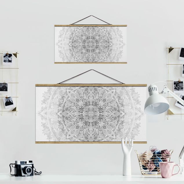 schöne Bilder Mandala Aquarell Ornament Muster Schwarz-Weiß