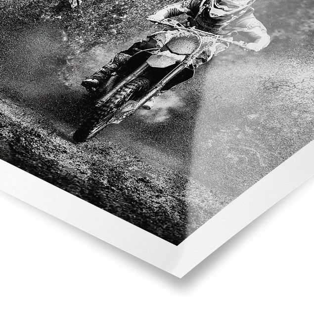 Wandbilder Schwarz-Weiß Motocross im Schlamm