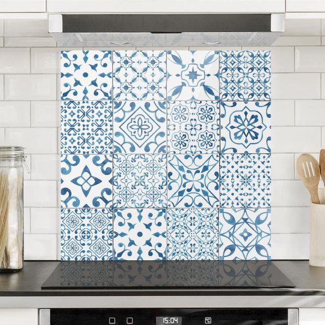 Wanddeko Küche Musterfliesen Blau Weiß