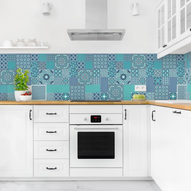 Küchenrückwände Fliesenoptik Marokkanische Mosaikfliesen türkis blau
