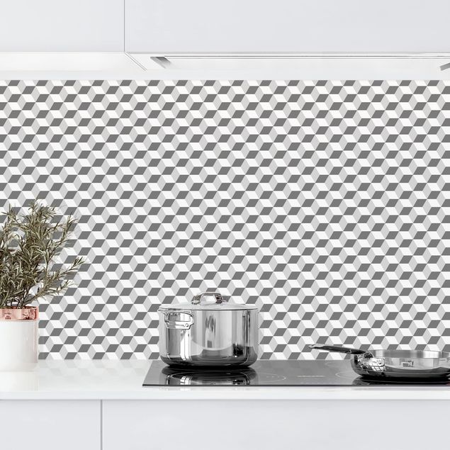 Küche Dekoration Geometrischer Fliesenmix Würfel Grau