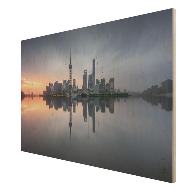 Bilder auf Holz Shanghai Skyline Morgenstimmung