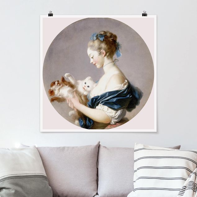 Wandbilder Hunde Jean Honoré Fragonard - Mädchen mit Hund