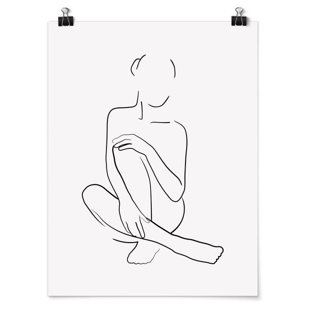 Kunstkopie Poster Line Art Frau sitzt Schwarz Weiß
