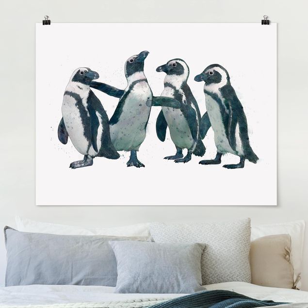Küchen Deko Illustration Pinguine Schwarz Weiß Aquarell