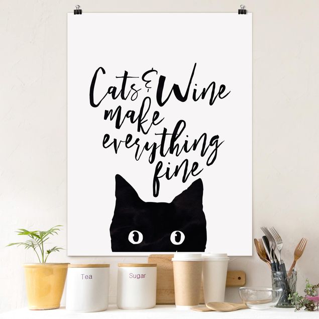 Küchen Deko Cats and Wine make everything fine