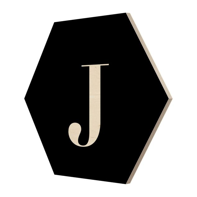 Hexagon Bild Holz - Buchstabe Serif Schwarz J