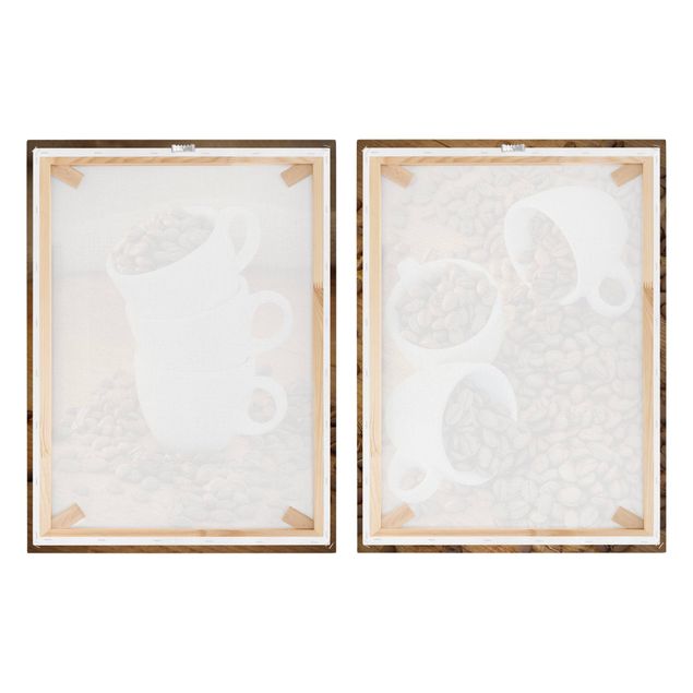 Leinwandbilder 3 Espressotassen mit Kaffeebohnen