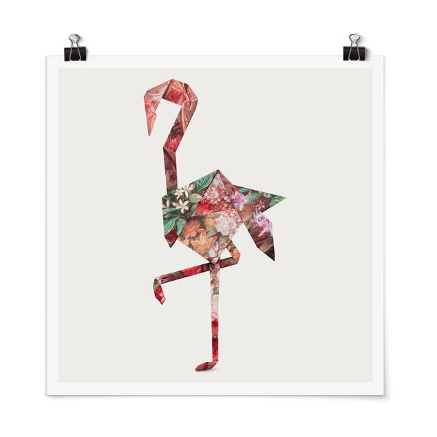Kunstkopie Poster Origami Flamingo