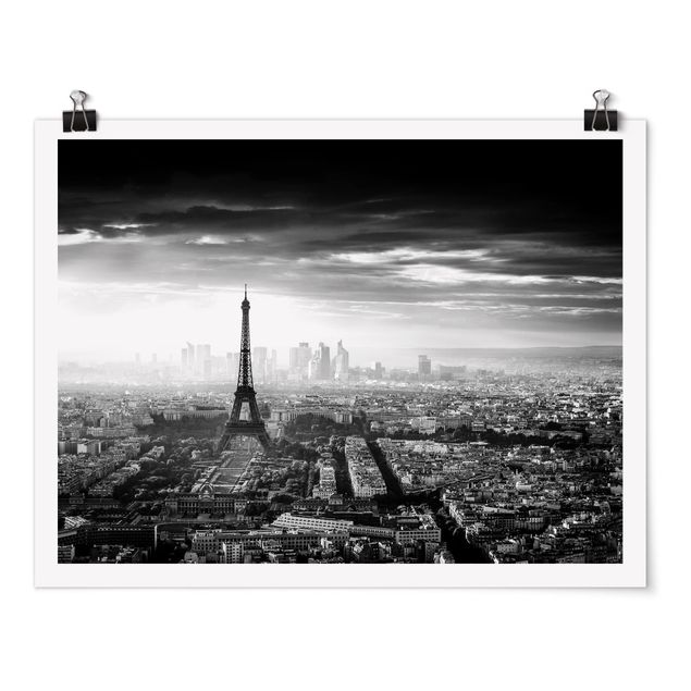 Poster Skylines Der Eiffelturm von Oben Schwarz-weiß