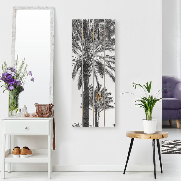 Natur Garderobe Palmen im Sonnenuntergang Schwarz-Weiß