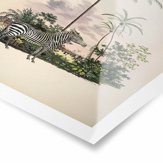 Tiere Poster Zebra vor Palmen Illustration