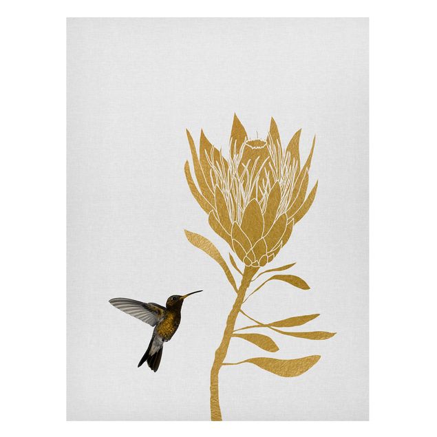 Magnettafeln Blumen Kolibri und tropische goldene Blüte