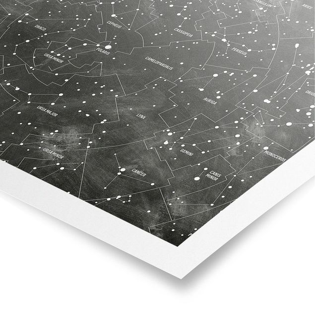 Wandbilder Schwarz-Weiß Sternbild Karte Tafeloptik
