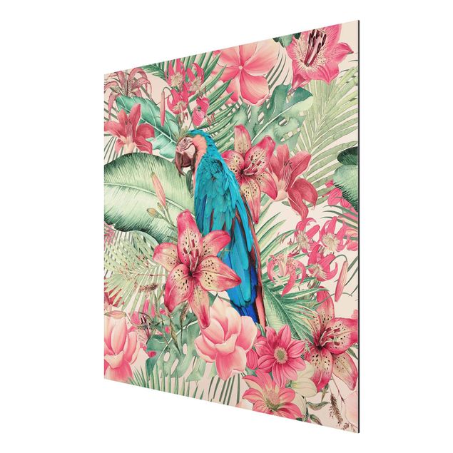 Wandbilder Blumen Blumenparadies tropischer Papagei