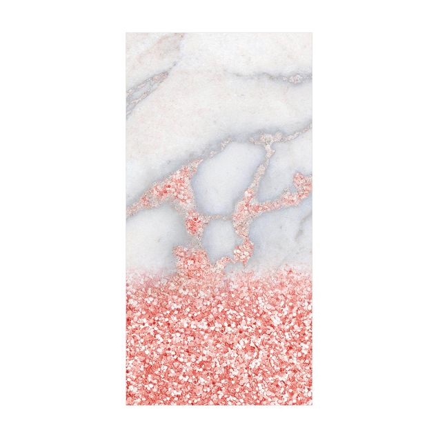 Moderner Teppich Mamoroptik mit Rosa Konfetti
