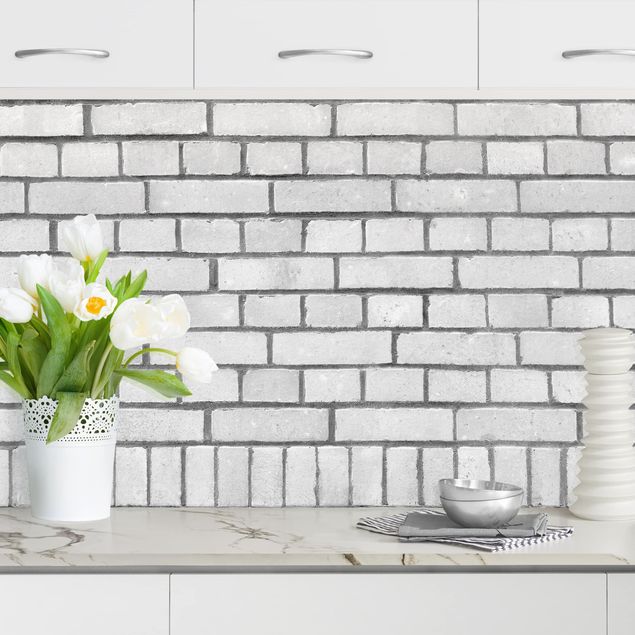 Wanddeko Küche Backstein Mauer Weiß