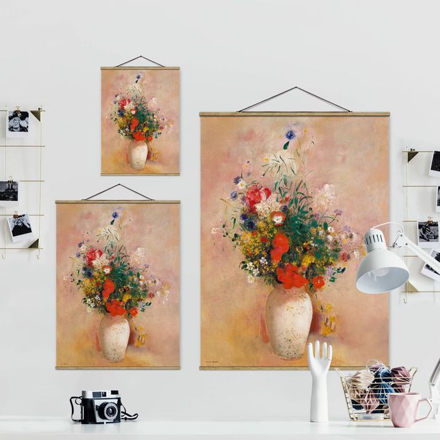 Wandbilder Kunstdrucke Odilon Redon - Vase mit Blumen (rosenfarbener Hintergrund)