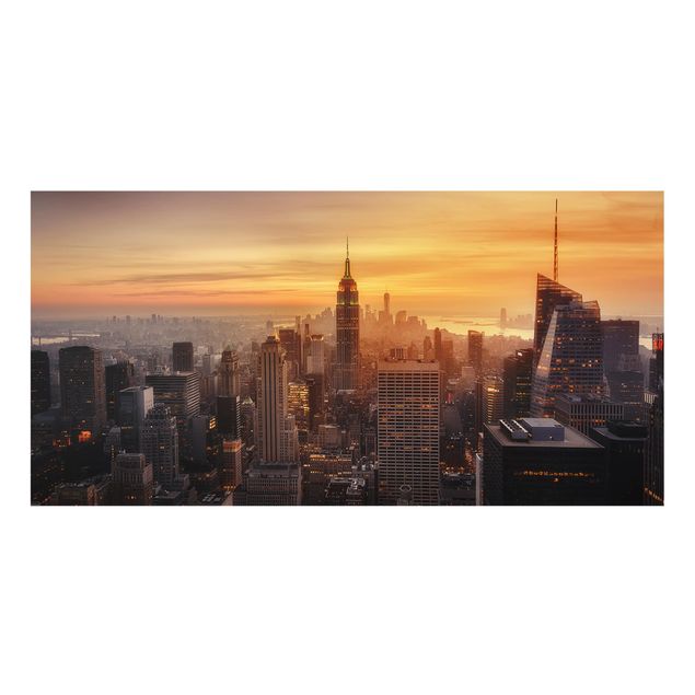 Spritzschutz Glas - Manhattan Skyline Abendstimmung - Querformat - 2:1