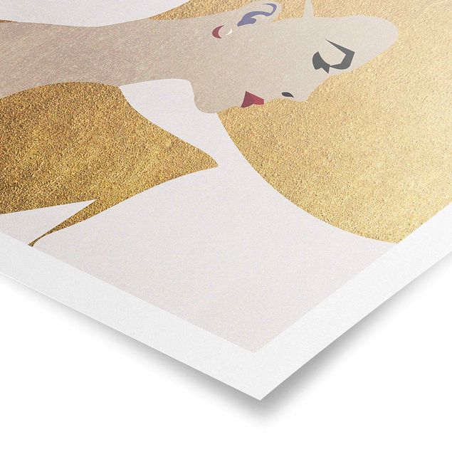 Kubistika Kunstdrucke Dame mit Hut in Gold