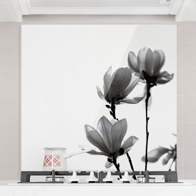 Wanddeko Küche Frühlingsbote Magnolie Schwarz Weiß