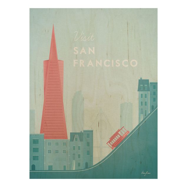 Holzbilder Vintage Reiseposter - San Francisco