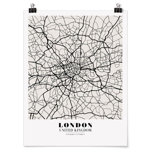 Poster schwarz-weiß Fotografie Stadtplan London - Klassik