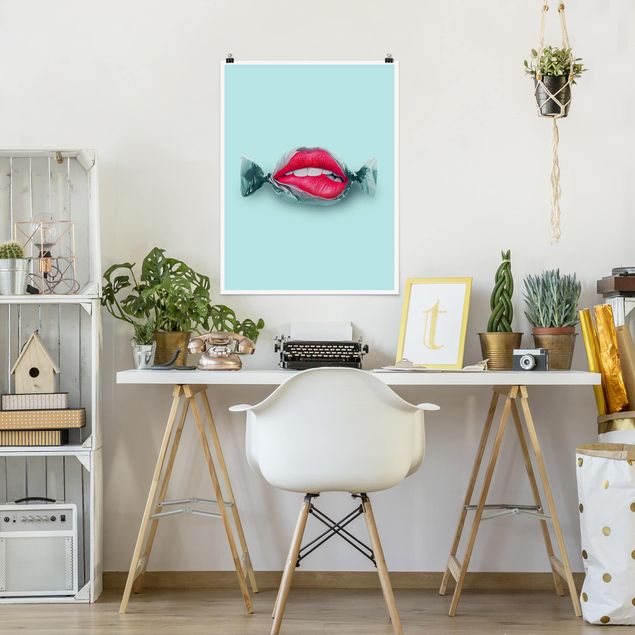 Poster Kunstdruck Bonbon mit Lippen