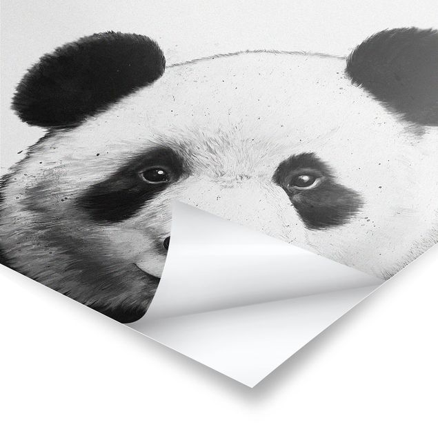 Wandbilder Schwarz-Weiß Illustration Panda Schwarz Weiß Malerei