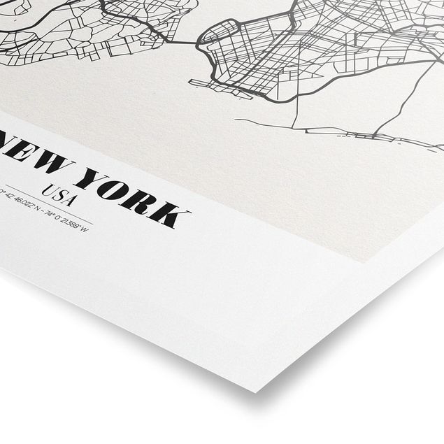 Poster Skyline Stadtplan New York - Klassik