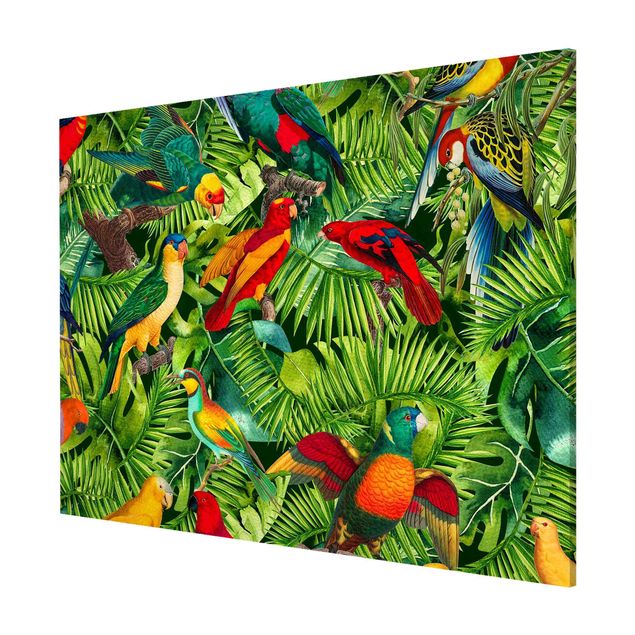 Magnettafeln Blumen Bunte Collage - Papageien im Dschungel