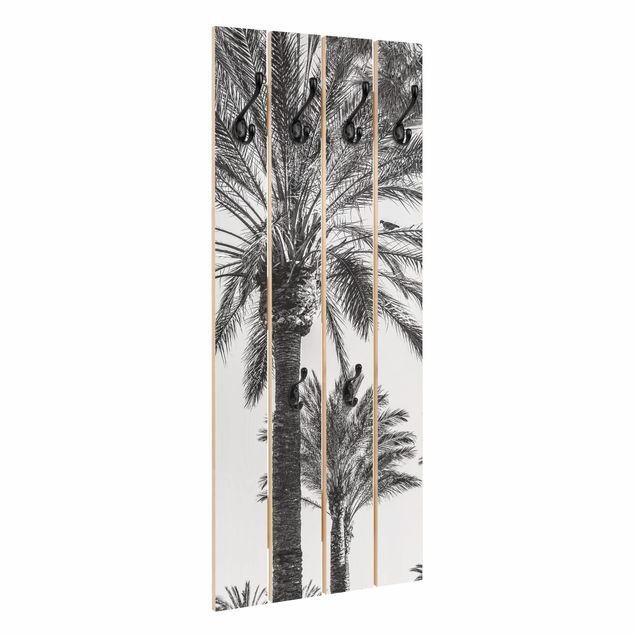 Wandgarderoben Palmen im Sonnenuntergang Schwarz-Weiß