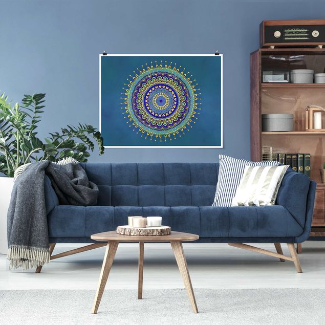 Kunstdrucke Poster Mandala Blau Gold