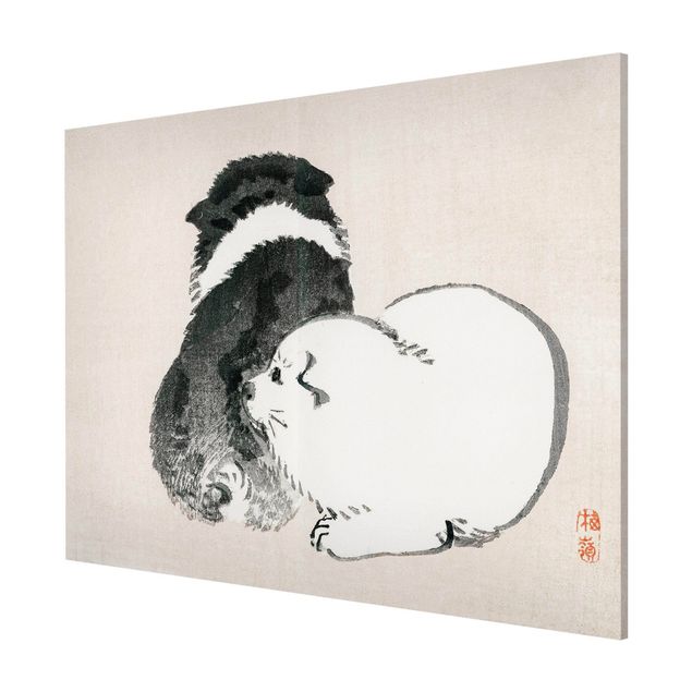 Magnettafel Tiere Asiatische Vintage Zeichnung Schwarze und weiße Hündchen
