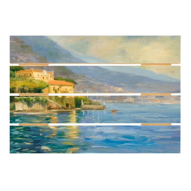 Wandbild Holz Italienische Landschaft - Meer