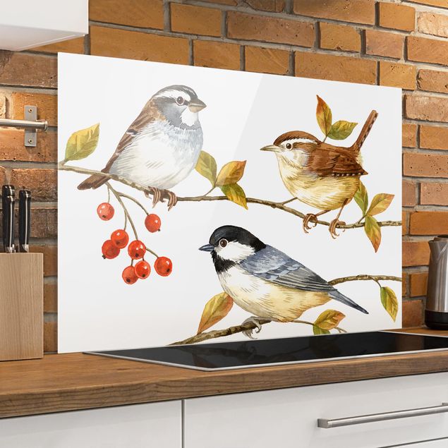 Wanddeko Küche Vögel und Beeren - Meisen