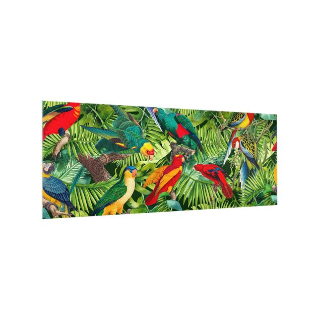 Spritzschutz Muster Bunte Collage - Papageien im Dschungel