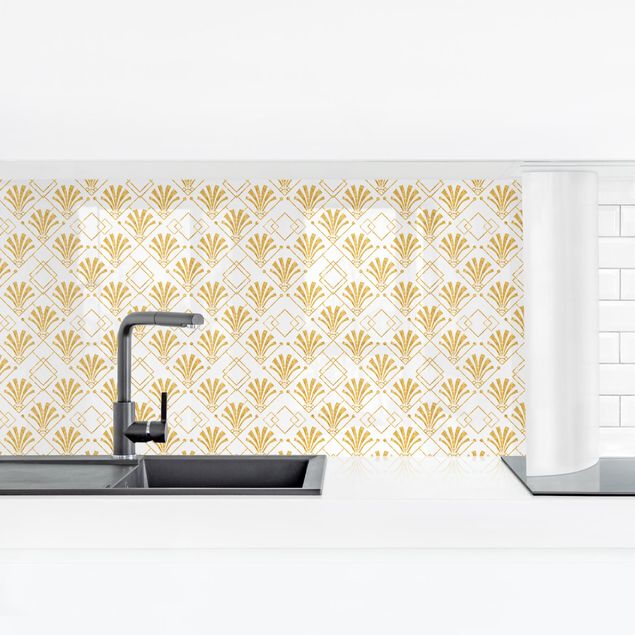 Küchenrückwand Folie selbstklebend Glitzeroptik mit Art Deco Muster in Gold