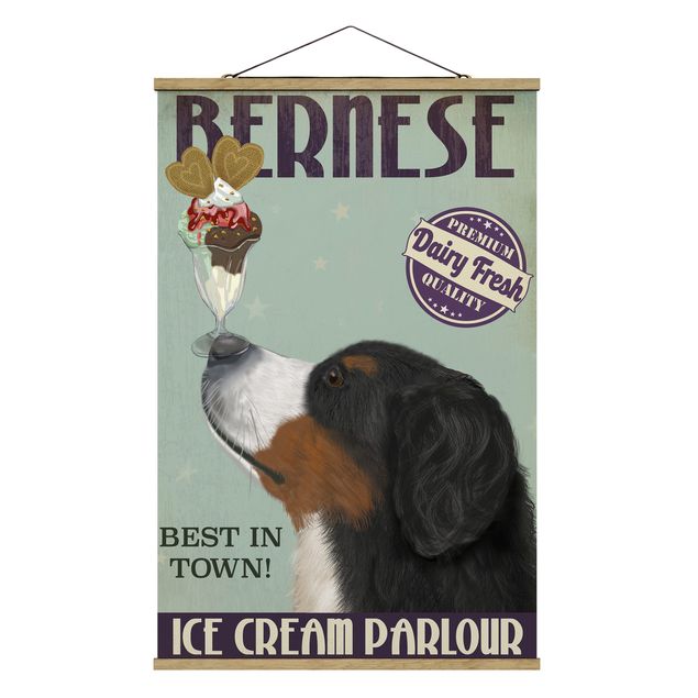 Wandbilder Vintage Berner Sennenhund mit Eis