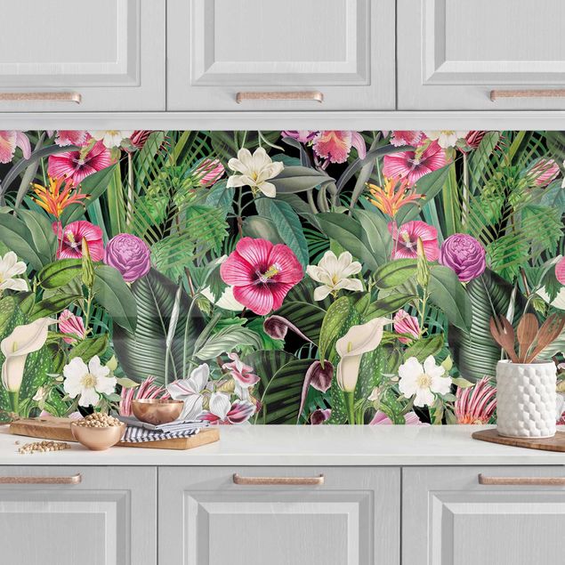 Küche Dekoration Bunte tropische Blumen Collage