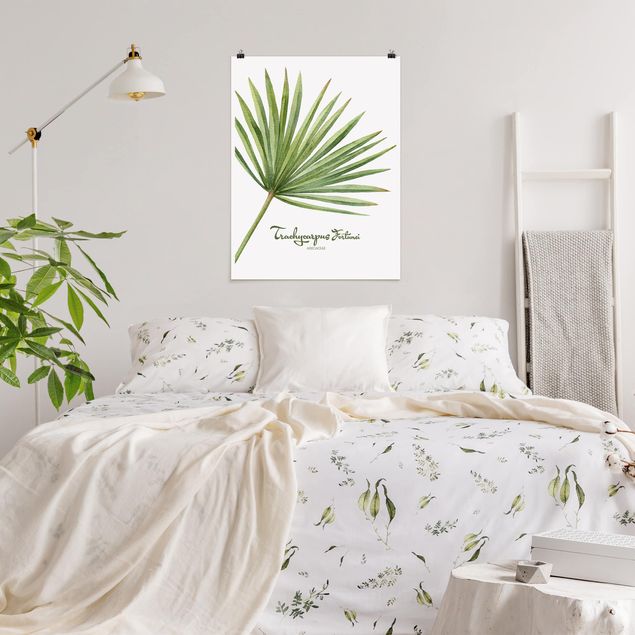 Poster mit Blumen Aquarell Botanik Trachycarpus fortunei
