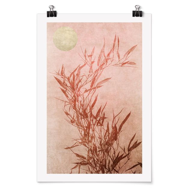 Kunstkopie Poster Goldene Sonne mit Rosa Bambus