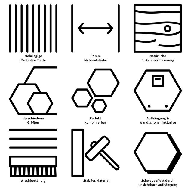 Hexagon Bild Holz 3-teilig - Exotisches Blattwerk Set II
