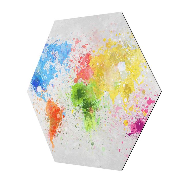 Bilder Hexagon Bunte Farbspritzer Weltkarte