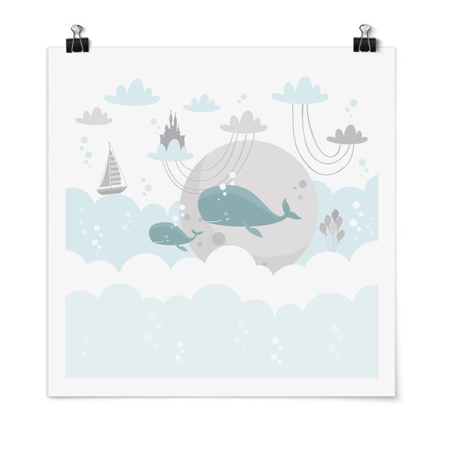 Tiere Poster Wolken mit Wal und Schloss