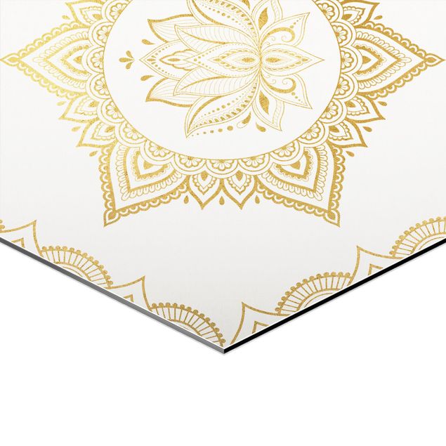 Hexagon Bilder Hamsa Hand Lotus OM Illustration Set Gold