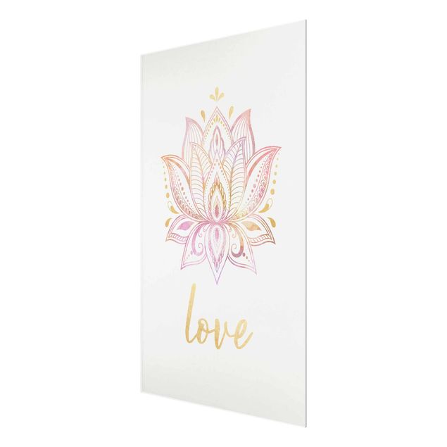 Glasbilder Lotus Illustration Love gold rosa